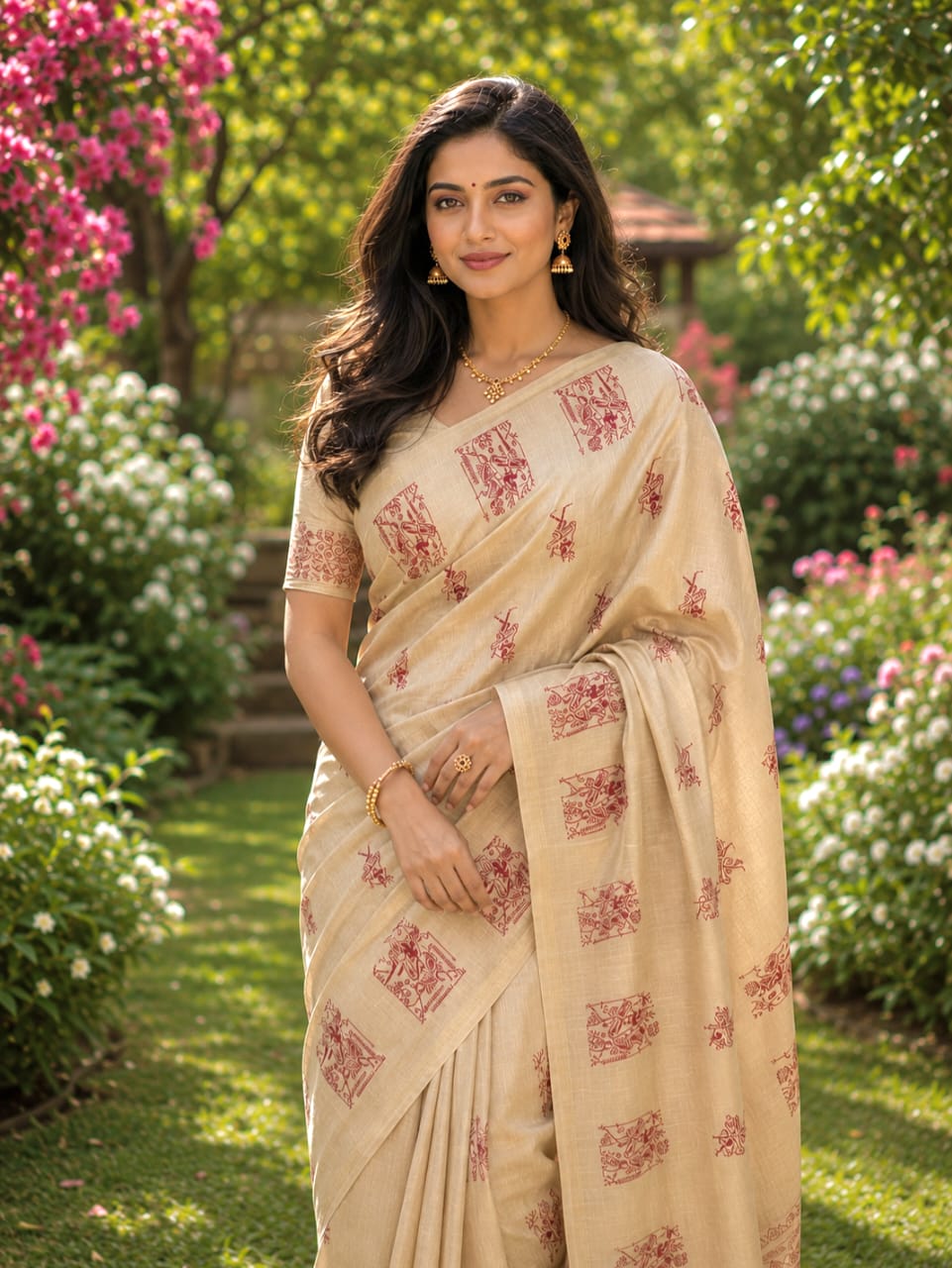 Off White Colour Tussar by Katan Silk Saree with Embroidery Work in the Body and Border