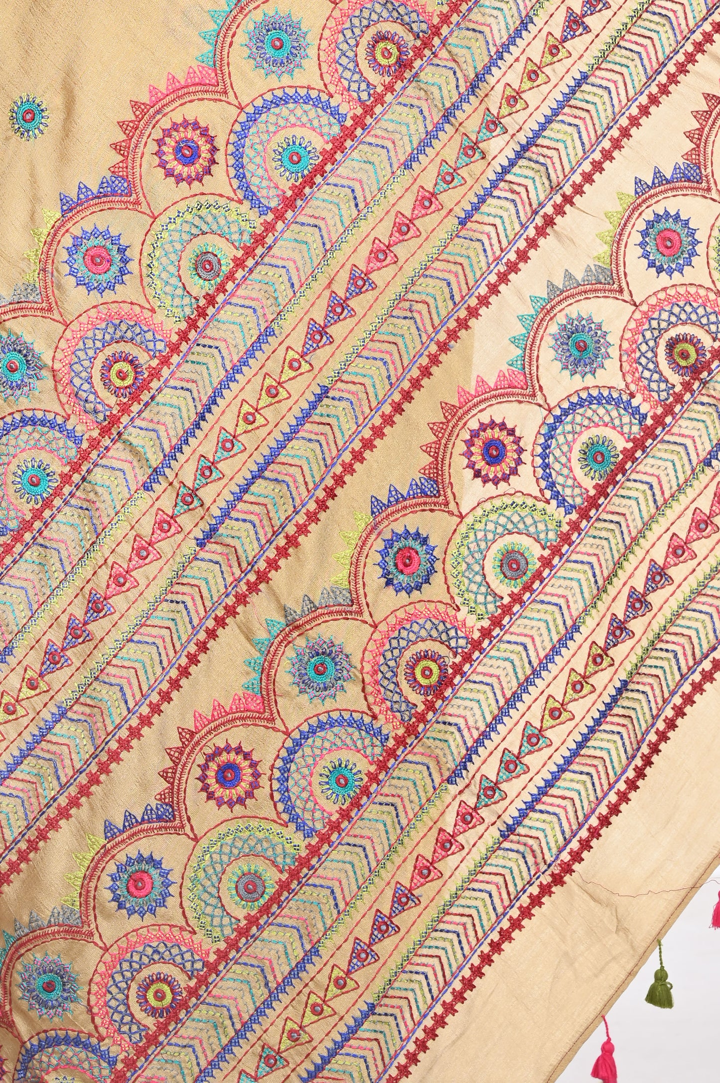 Hand Lambani Embroidery Work on Beige Colour Crape Silk Saree