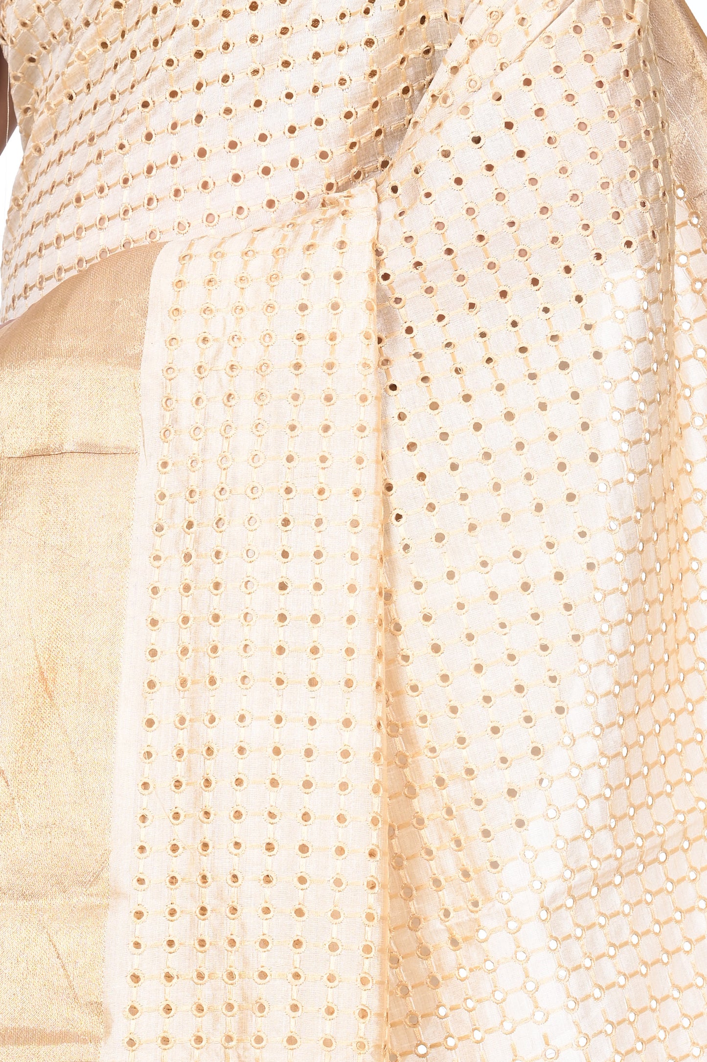 Hand Cutwork Design On Pure Ganchi Tussar Silk Saree With Zari Border