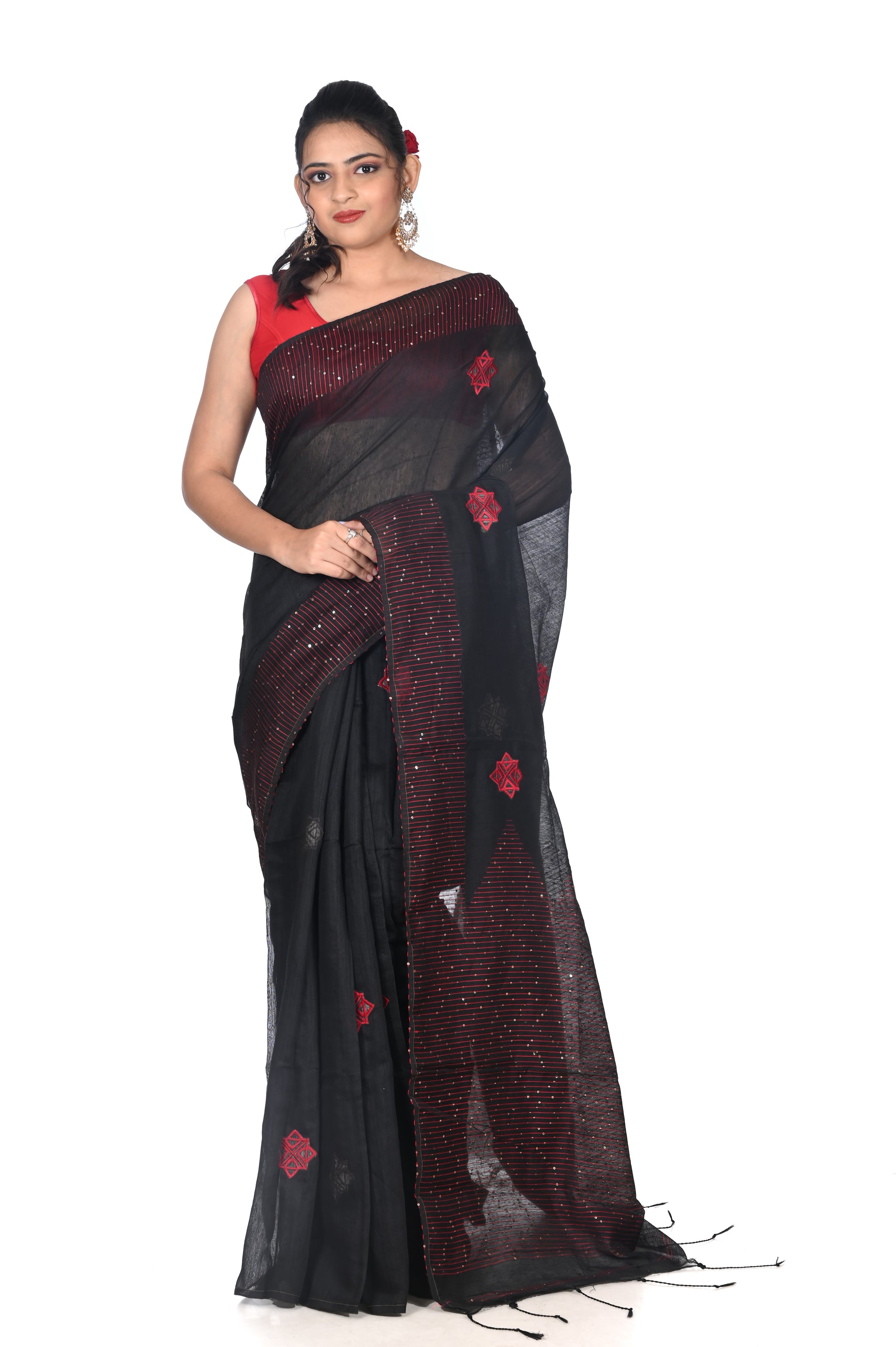 Black Matka Silk with Sequin Work in the Border and Anchal