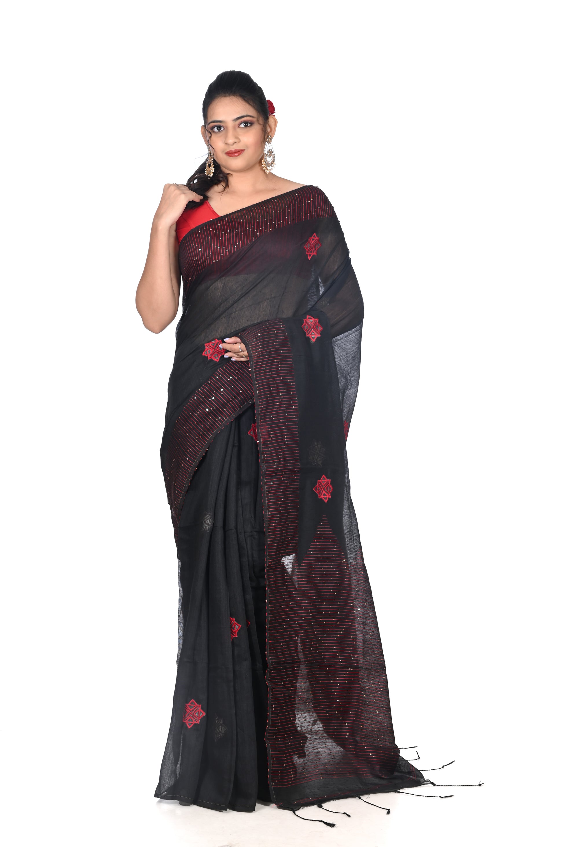 Black Matka Silk with Sequin Work in the Border and Anchal