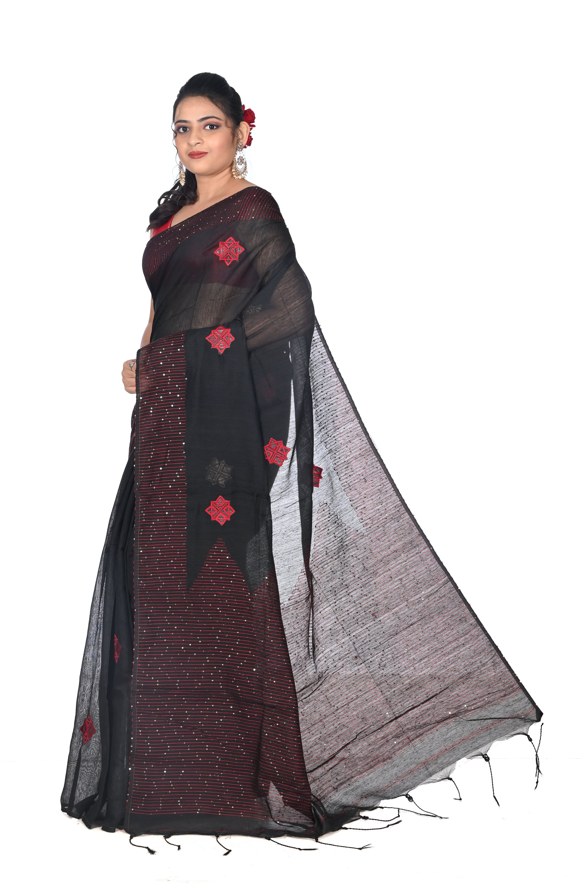 Black Matka Silk with Sequin Work in the Border and Anchal