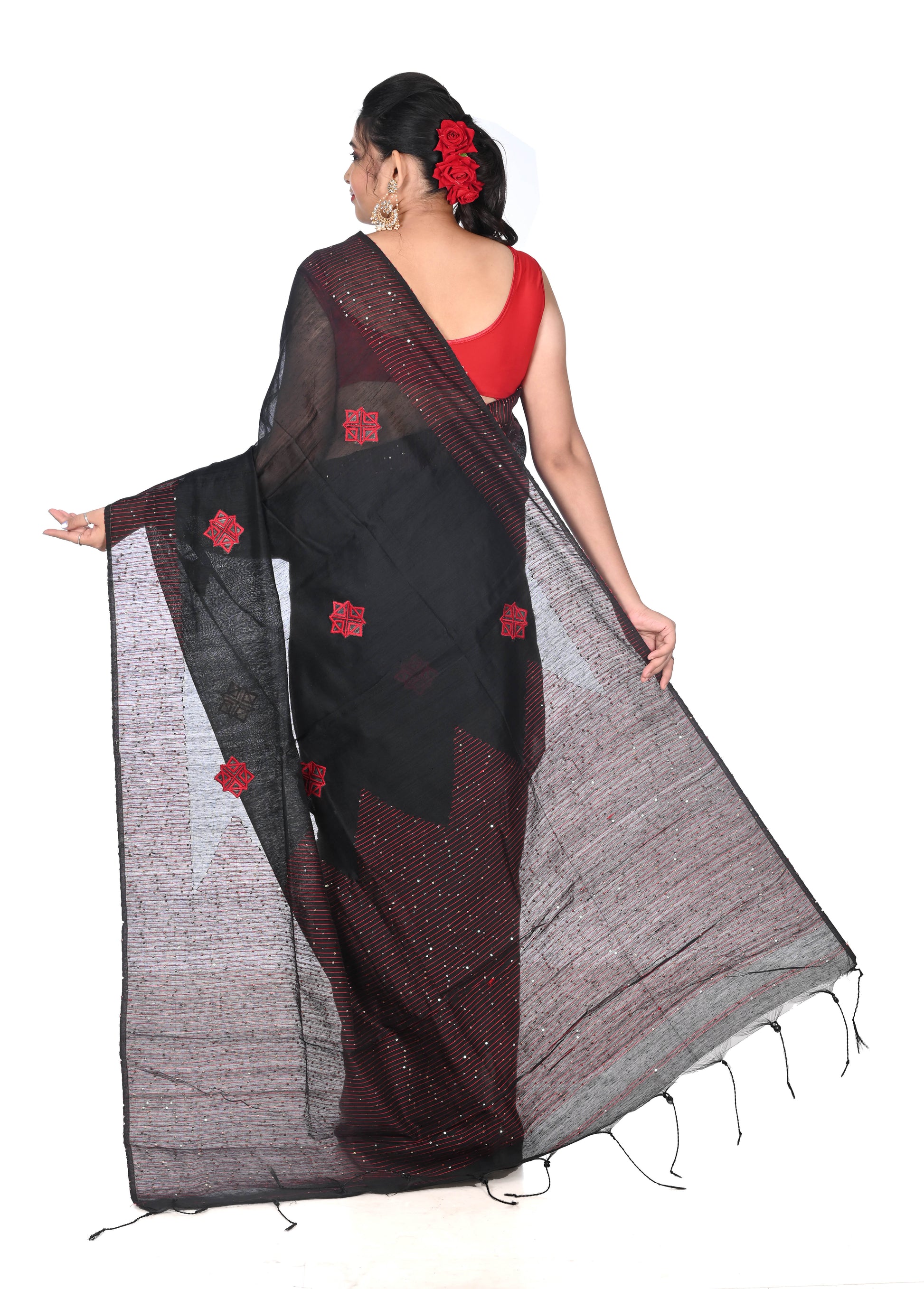 Black Matka Silk with Sequin Work in the Border and Anchal