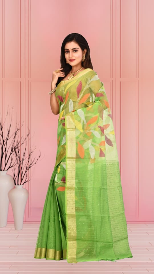 Green Colour Matka Maslin with Sequin Work