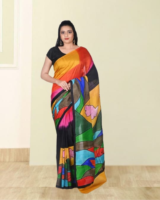 Multicolour Hand Batik Print on Mulberry Katan Silk