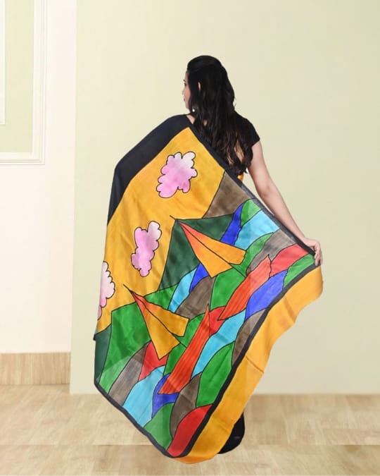 Multicolour Hand Batik Print on Mulberry Katan Silk