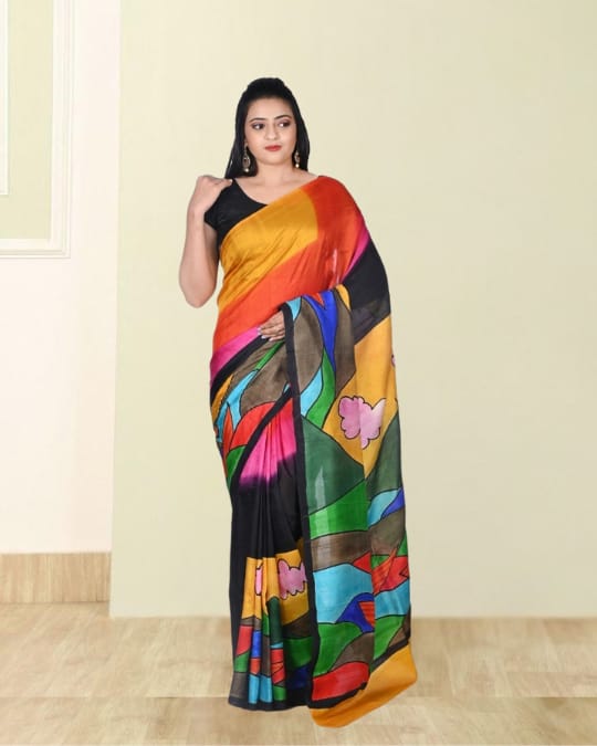 Multicolour Hand Batik Print on Mulberry Katan Silk