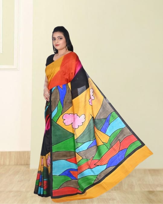 Multicolour Hand Batik Print on Mulberry Katan Silk