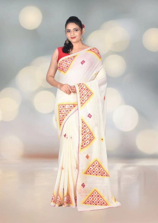 Gujrati Hand Embroidery Work on Pure Bapta Tussar Silk Saree