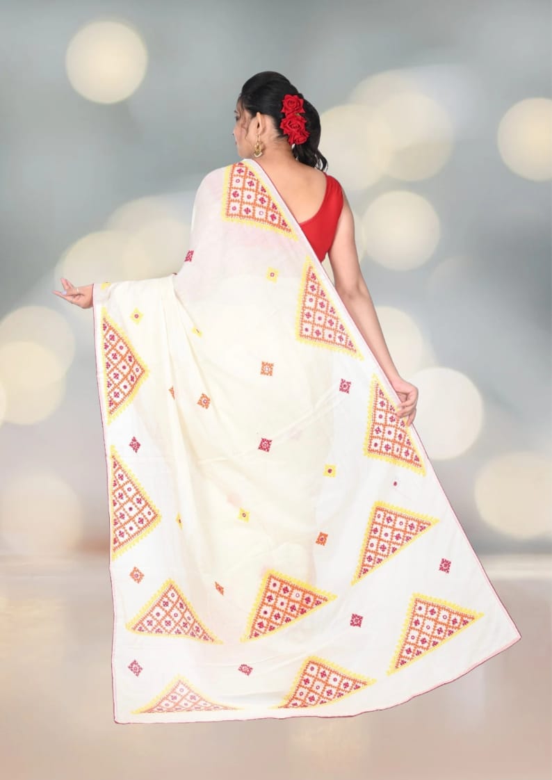 Gujrati Hand Embroidery Work on Pure Bapta Tussar Silk Saree