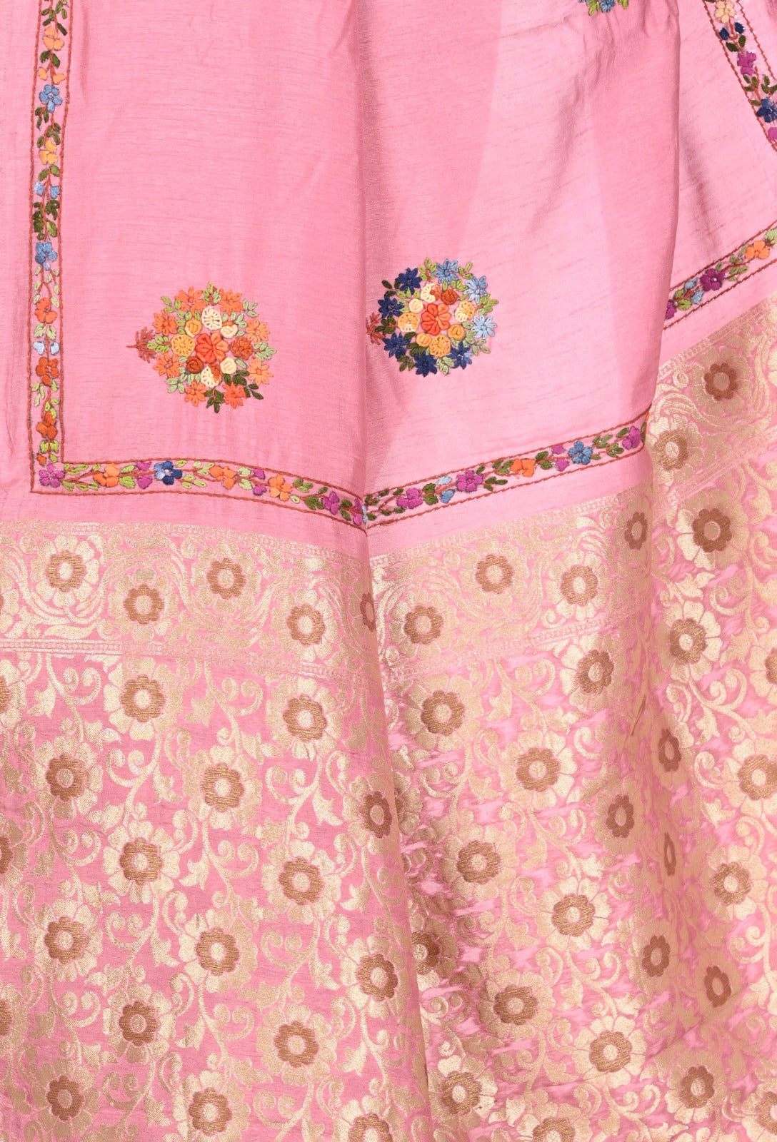 Hand French knot Embroidery Work on Soft Pink Tussar by Katan Silk Saree