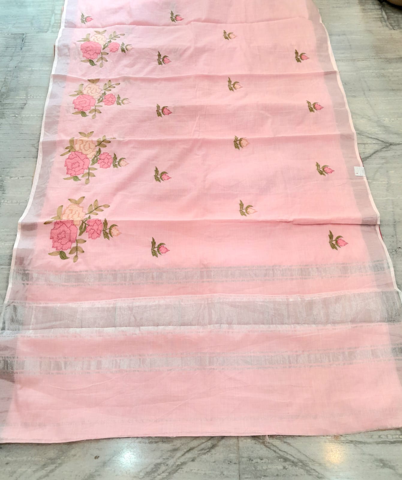Pink Colour Embroidered Linen Saree
