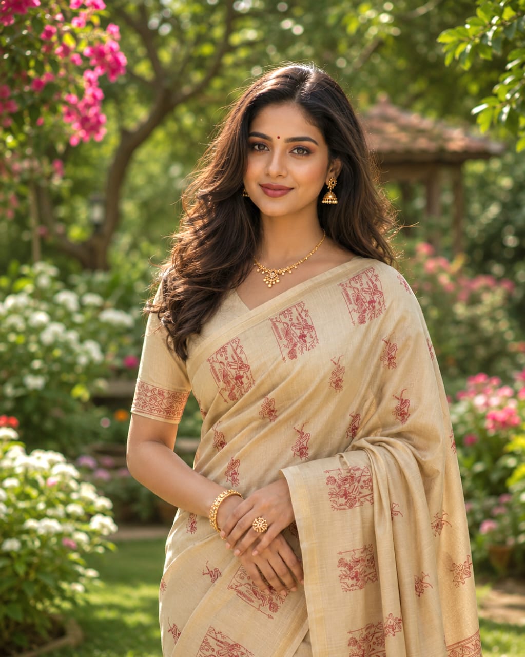 Off White Colour Tussar by Katan Silk Saree with Embroidery Work in the Body and Border