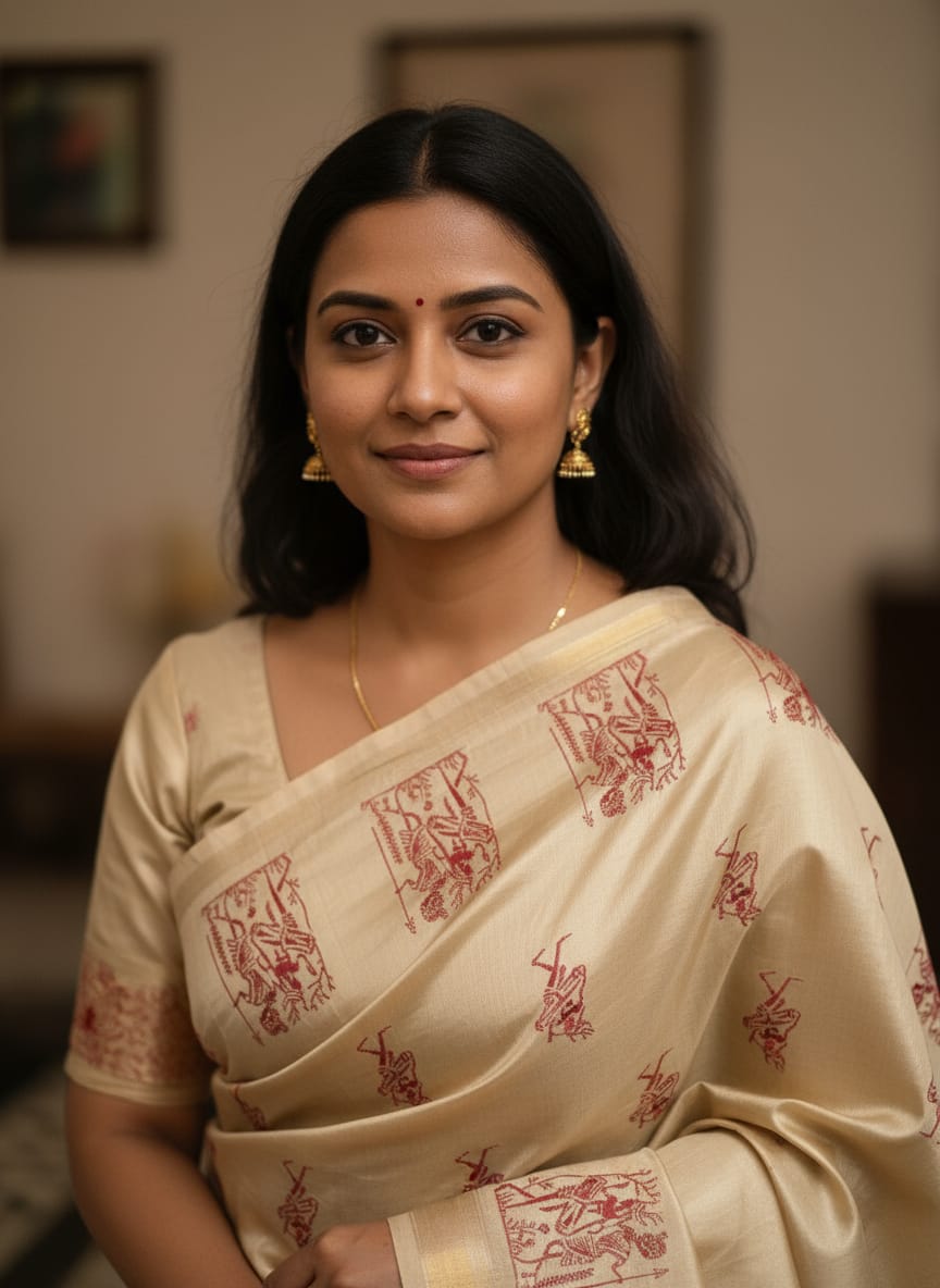 Off White Colour Tussar by Katan Silk Saree with Embroidery Work in the Body and Border