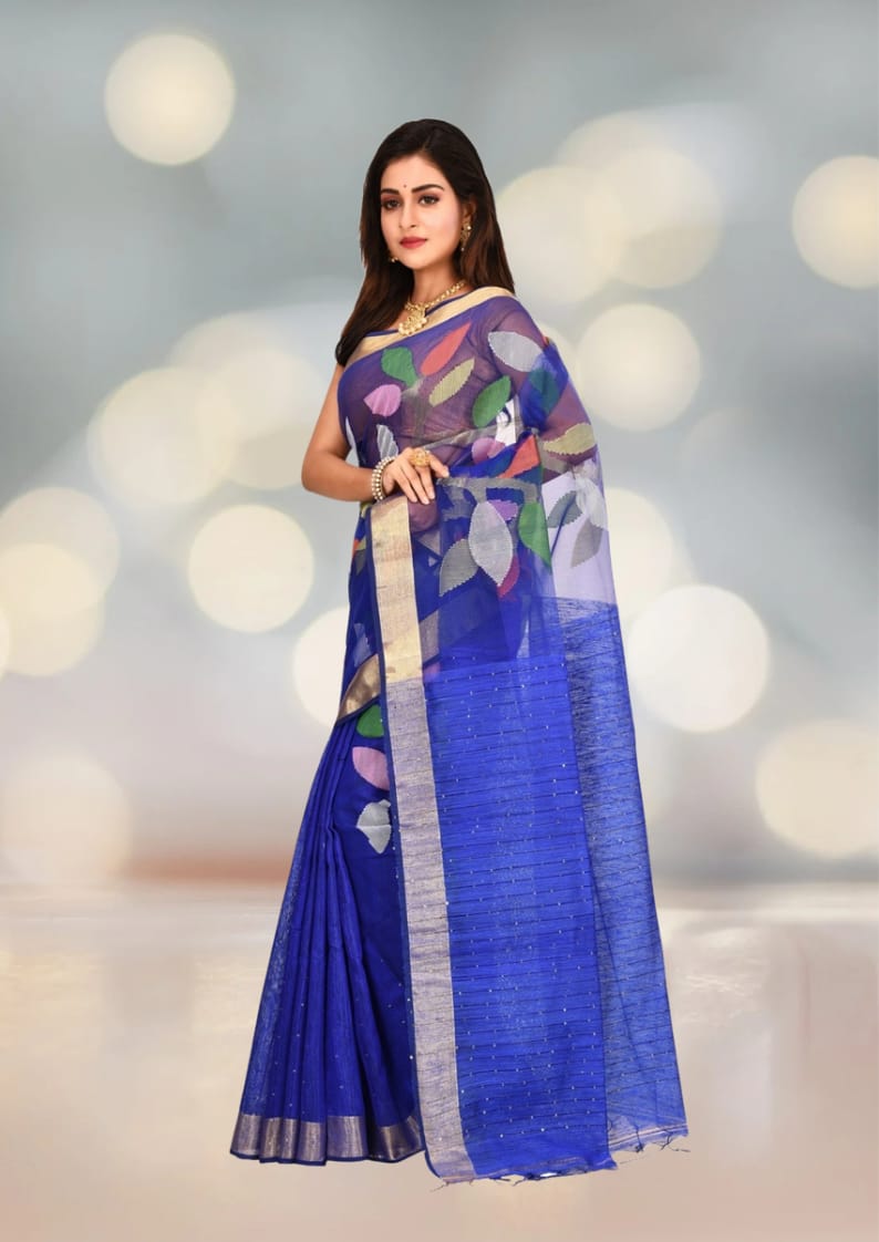 Royal Blue Colour Matka Maslin Silk with Sequin Work in the Body and Anchal