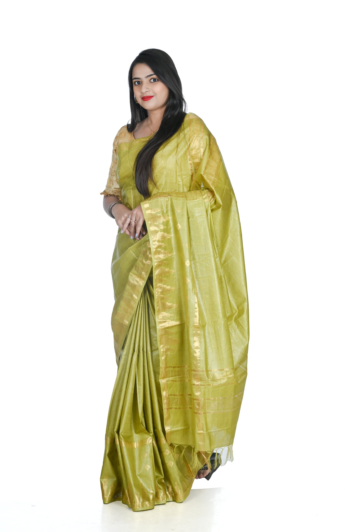 Olive Green Colour Katan Silk with Zari Weaved Design