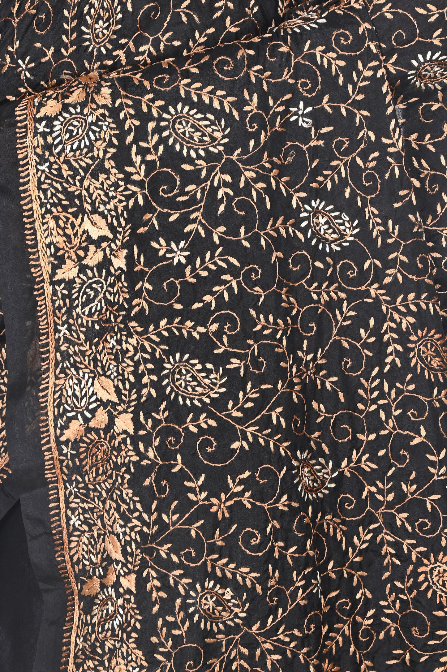 Hand Aari Kashmiri Work on Black Colour Mulberry Silk Katan