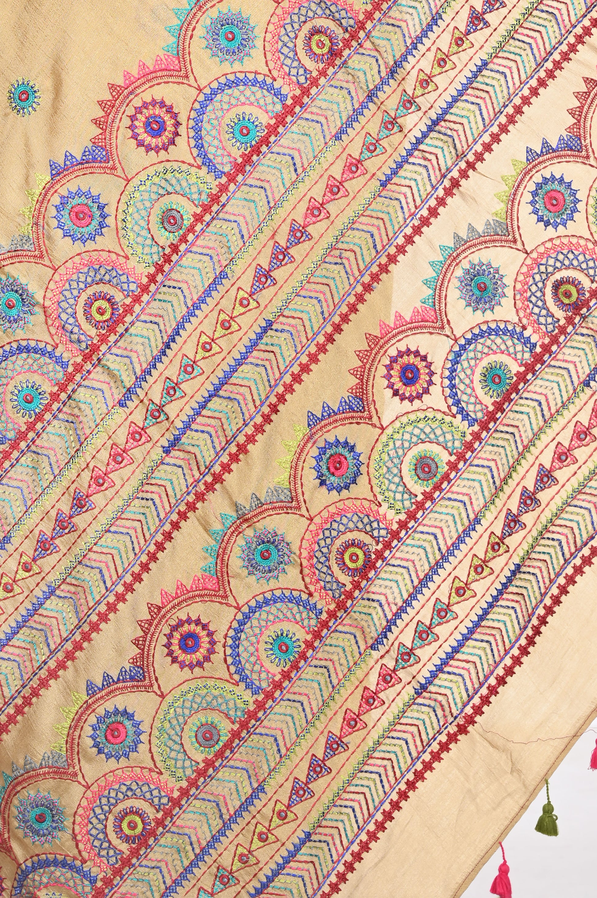 Hand Lambani Embroidery Work on Beige Colour Crape Silk Saree