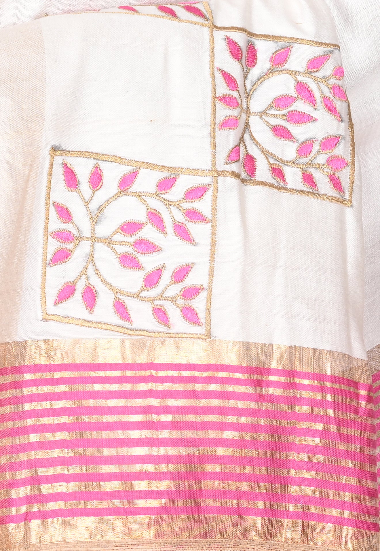 White Staple Tussar Silk Saree with Gheecha Anchal and Embroidery Work in the Body