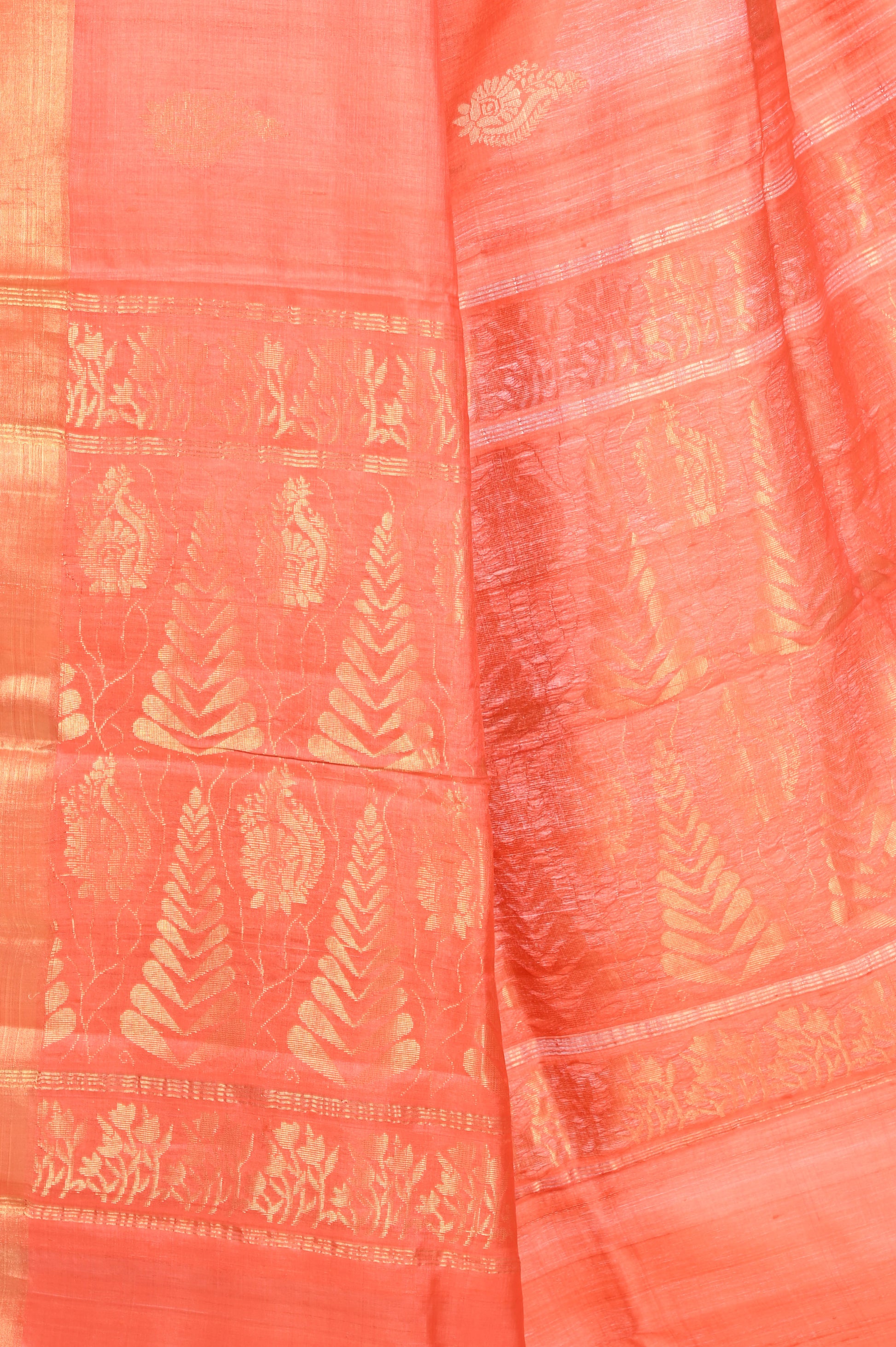 Orange Colour Ganchi Tussar Silk Saree with Munga and Zari Weaved Motifs in the Body and Anchal
