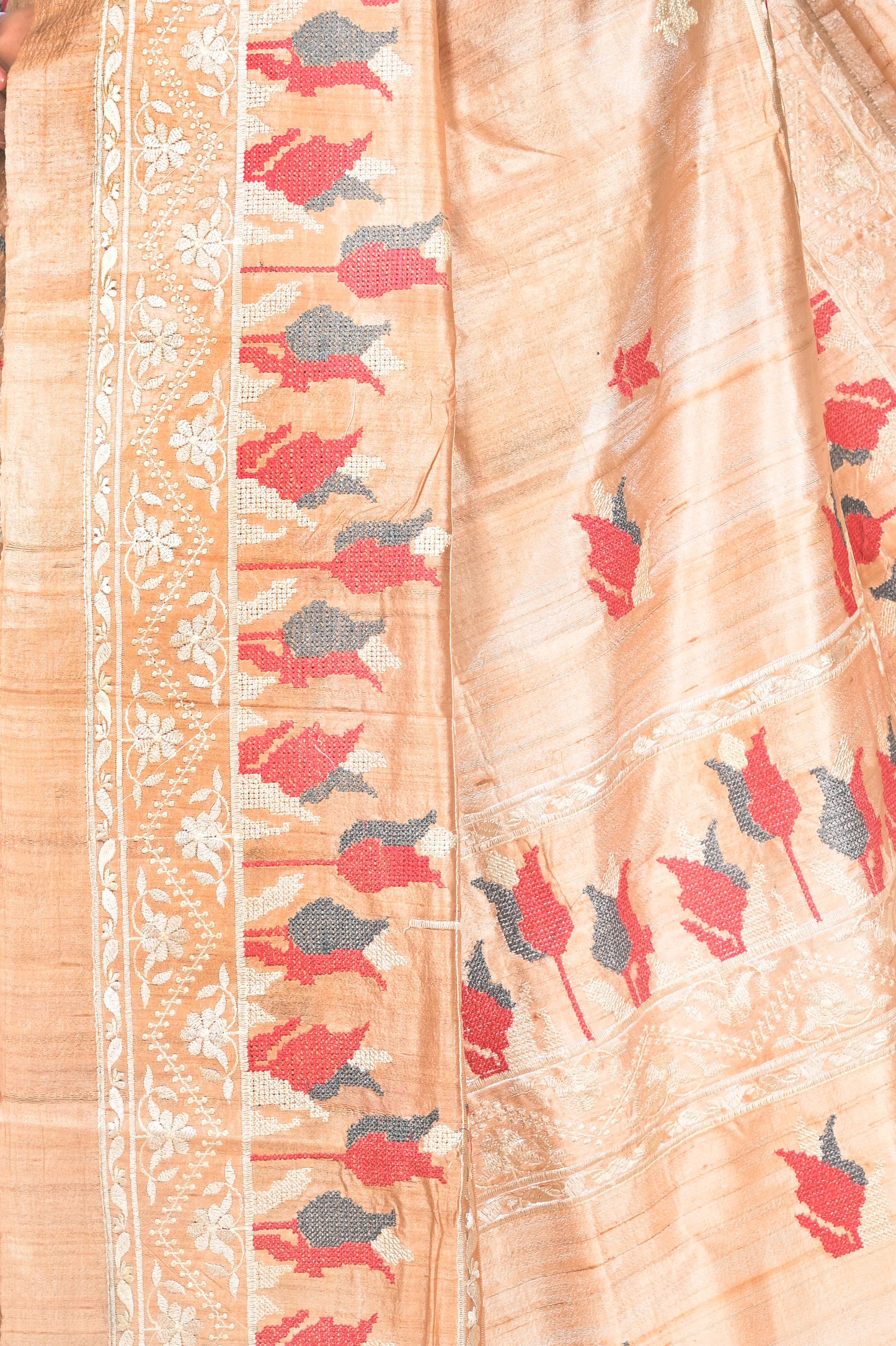 Embroidery Work on Pure Ganchi Tussar Silk Saree