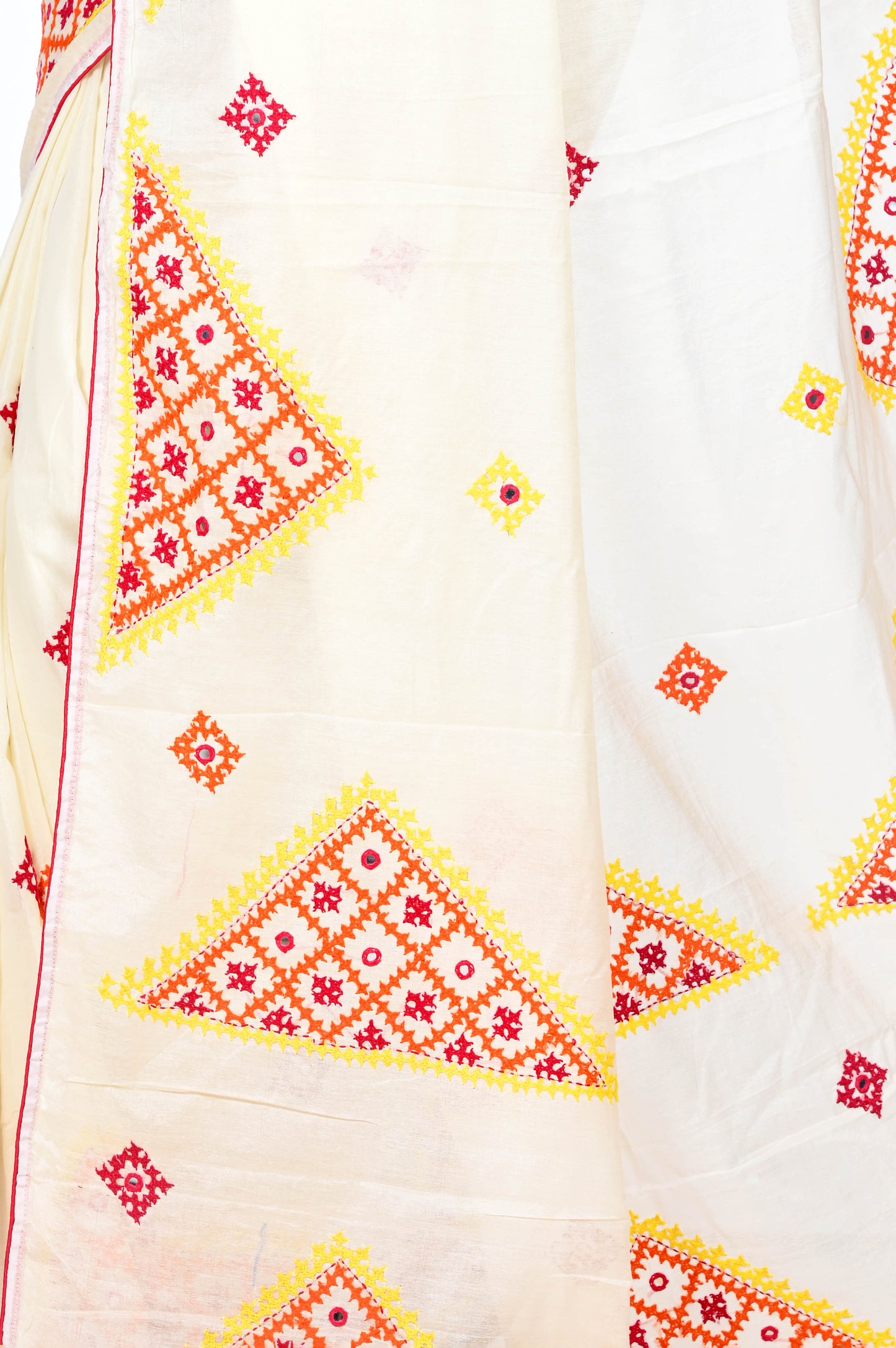Gujrati Hand Embroidery Work on Pure Bapta Tussar Silk Saree
