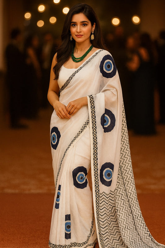 Hand Block Printed Linen Saree