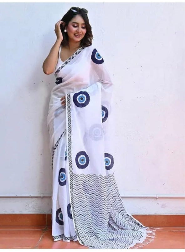 Hand Block Printed Linen Saree
