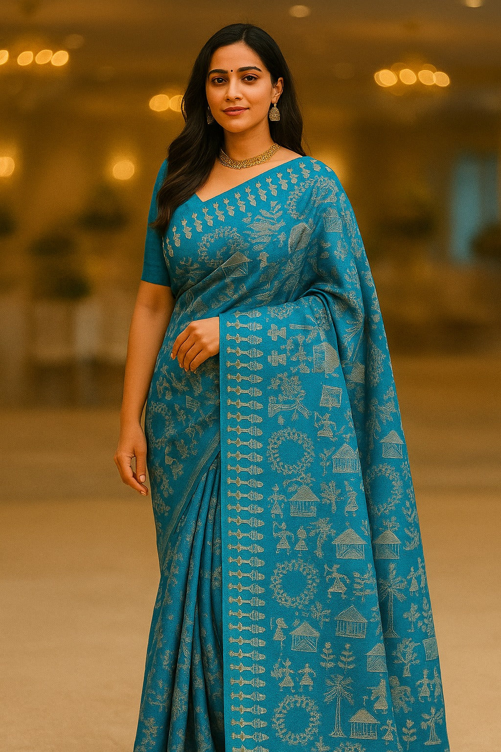 Full Body Embroidery work on Feroza Colour Tussar Silk
