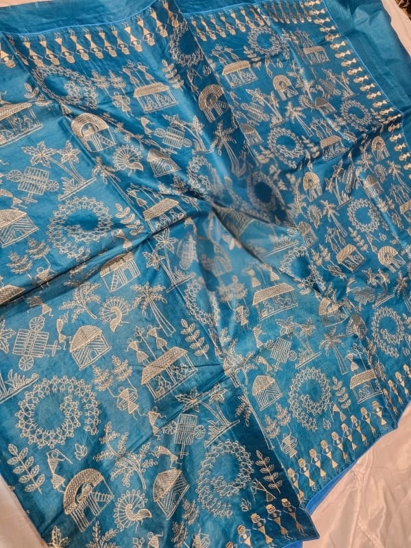 Full Body Embroidery work on Feroza Colour Tussar Silk