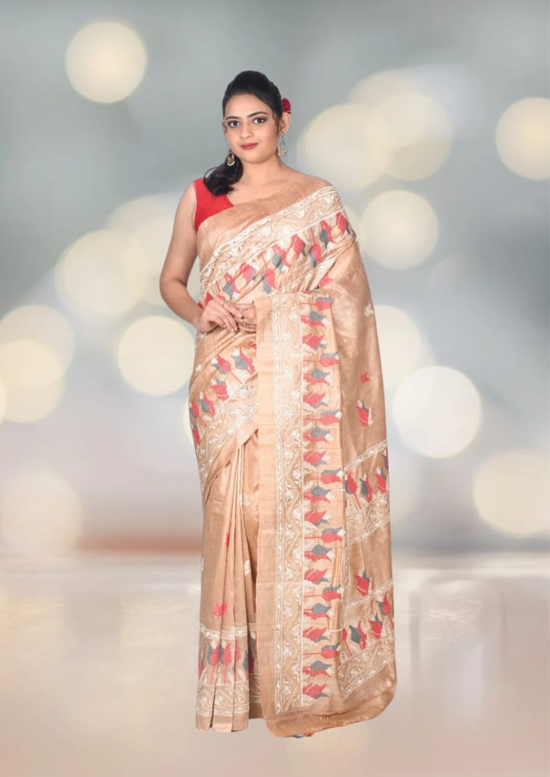 Embroidery Work on Pure Ganchi Tussar Silk Saree