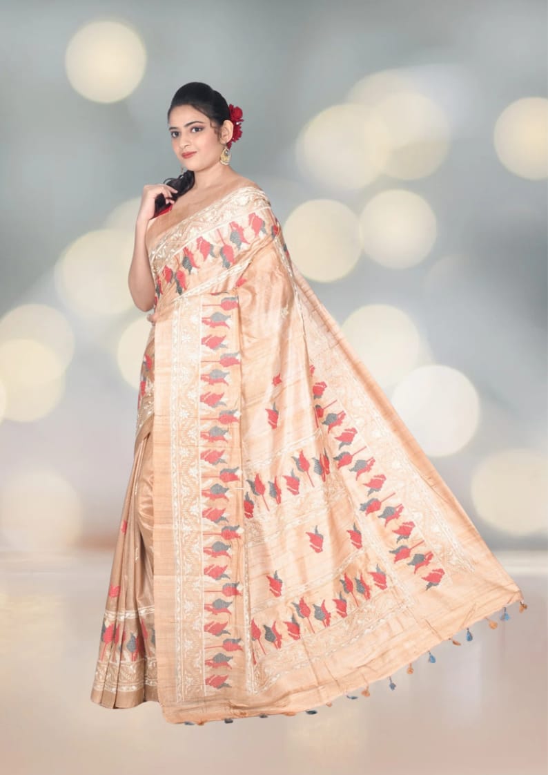 Embroidery Work on Pure Ganchi Tussar Silk Saree