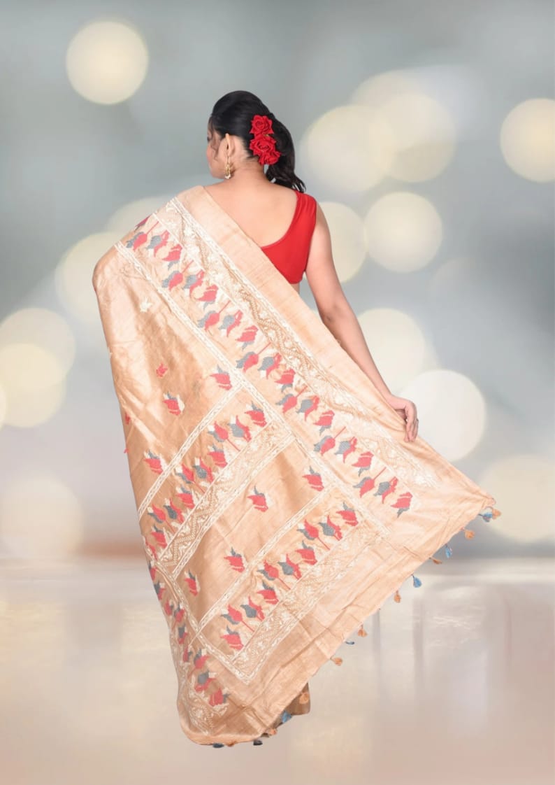 Embroidery Work on Pure Ganchi Tussar Silk Saree