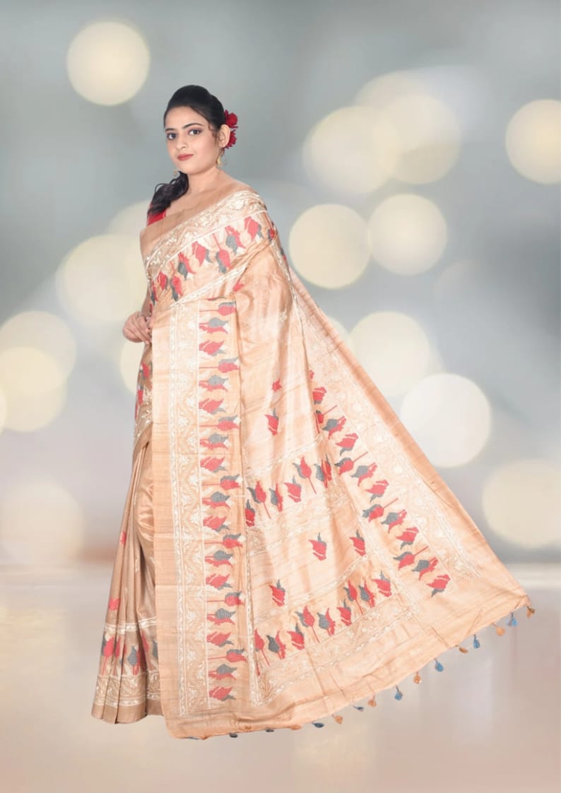 Embroidery Work on Pure Ganchi Tussar Silk Saree