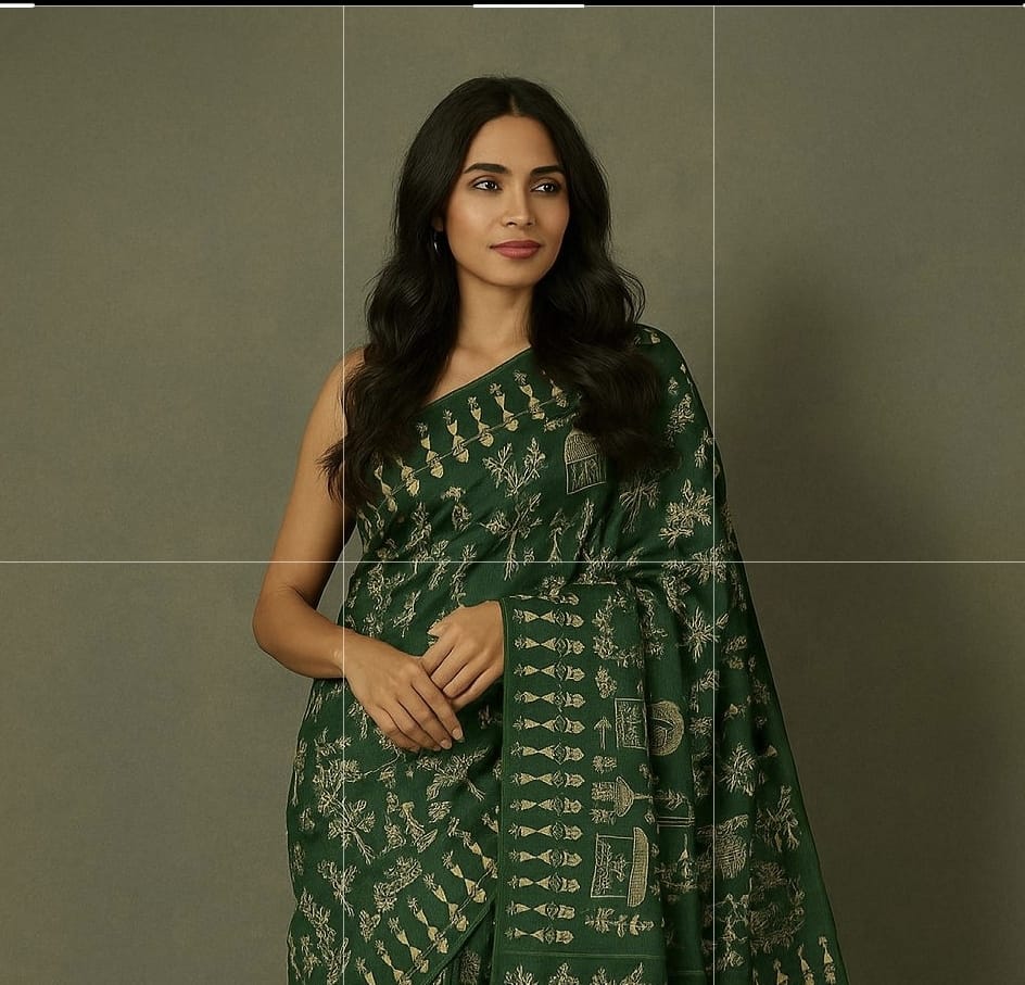 Green Colour Full Body Embroidery Work Tussar Silk Saree