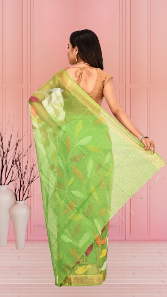 Green Colour Matka Maslin with Sequin Work