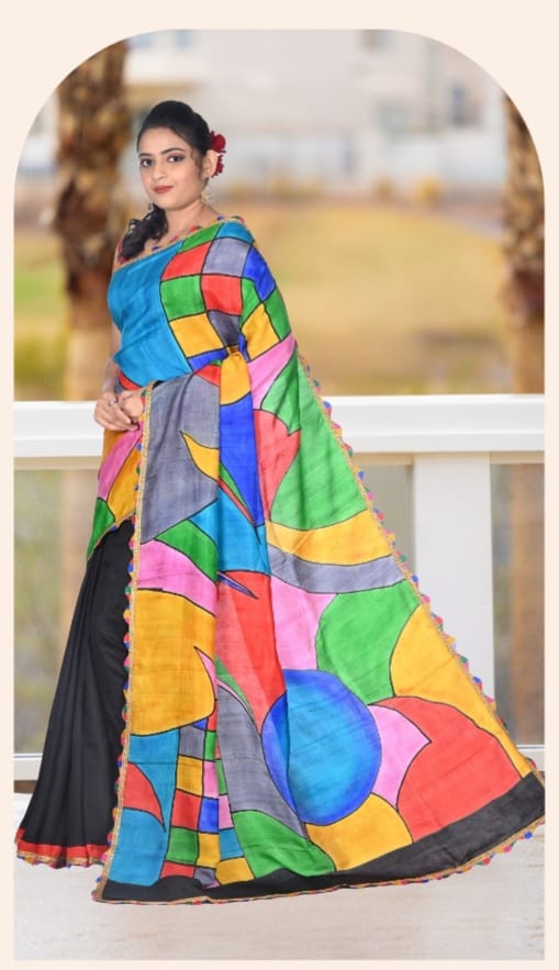 Multi Colour Hand Brush Painted Mulberry Katan Silk