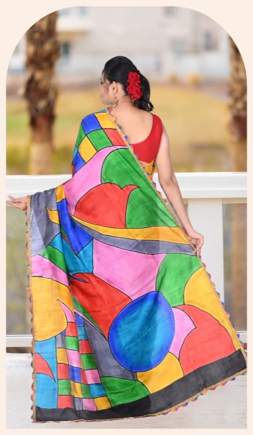 Multi Colour Hand Brush Painted Mulberry Katan Silk