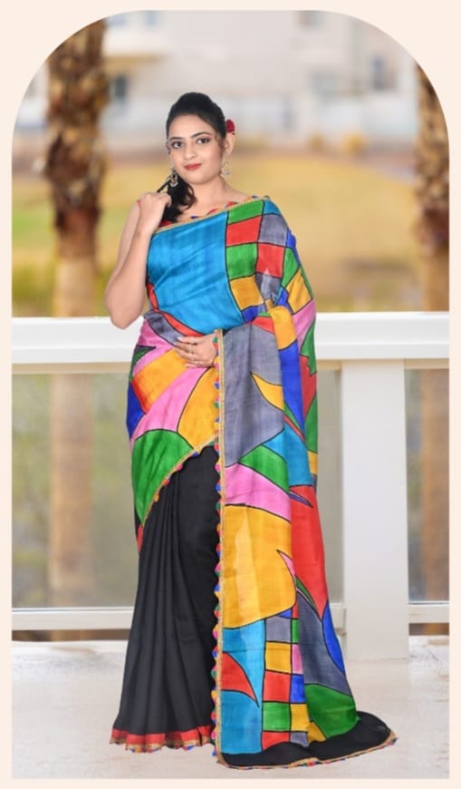 Multi Colour Hand Brush Painted Mulberry Katan Silk