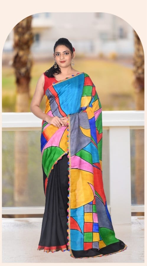 Multi Colour Hand Brush Painted Mulberry Katan Silk