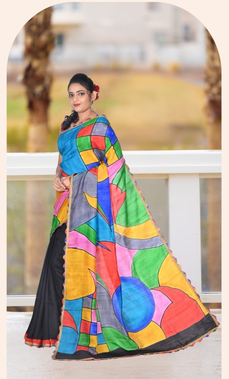 Multi Colour Hand Brush Painted Mulberry Katan Silk