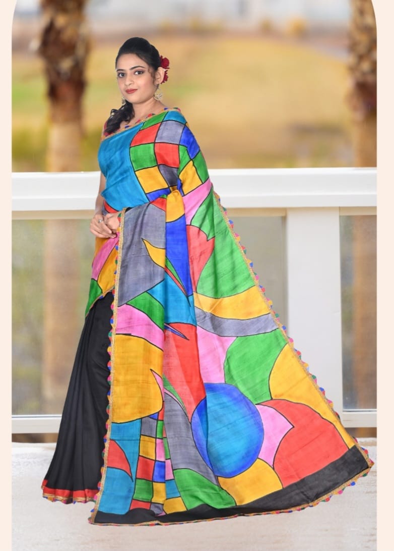 Multi Colour Hand Brush Painted Mulberry Katan Silk