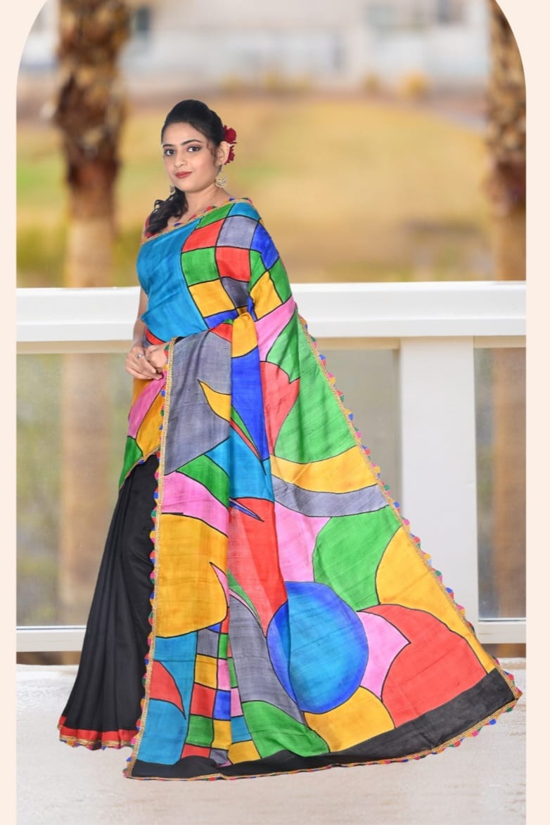 Multi Colour Hand Brush Painted Mulberry Katan Silk