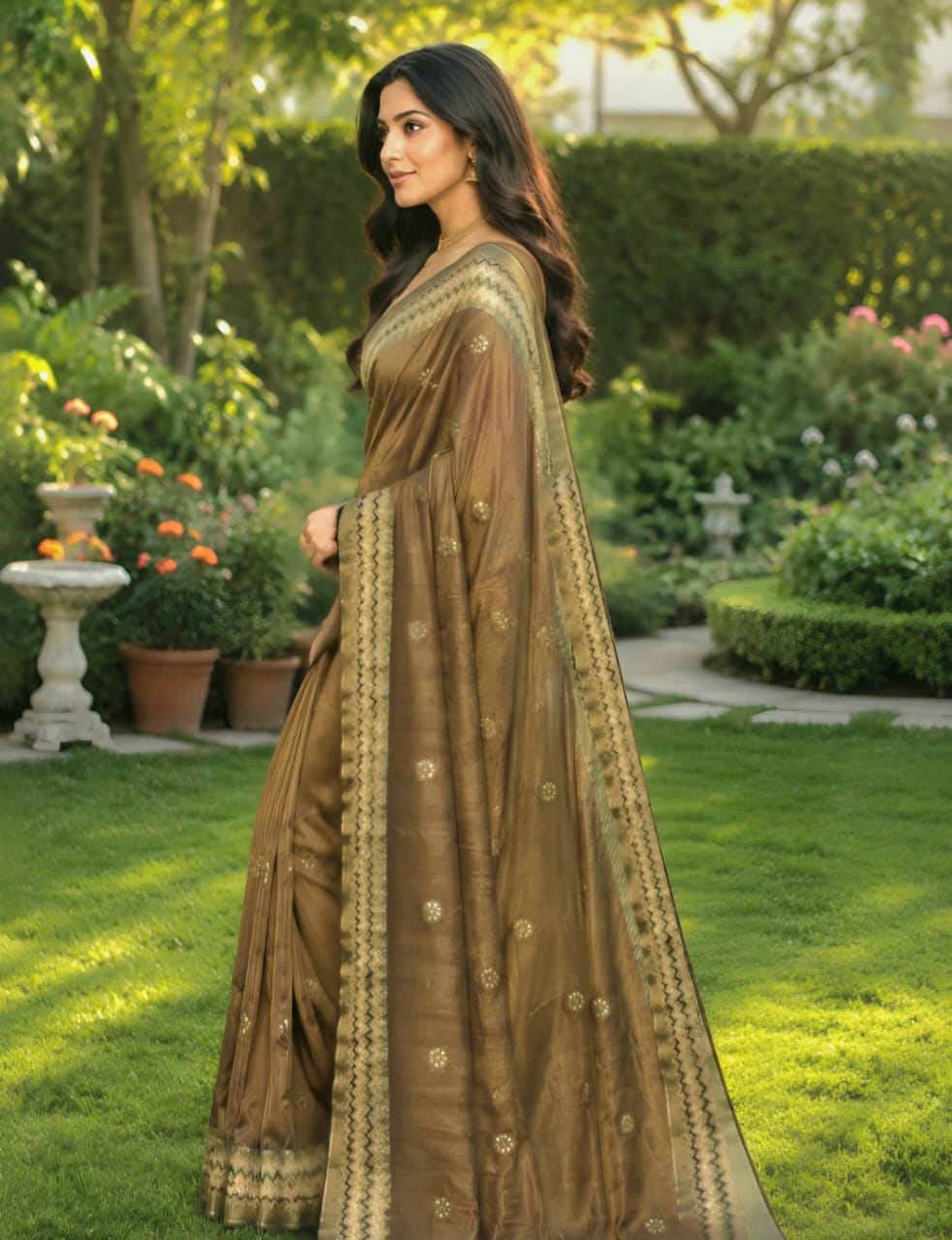 Dual Shade Brown Colour Kosa Silk Saree with Embroidery Work in the Body