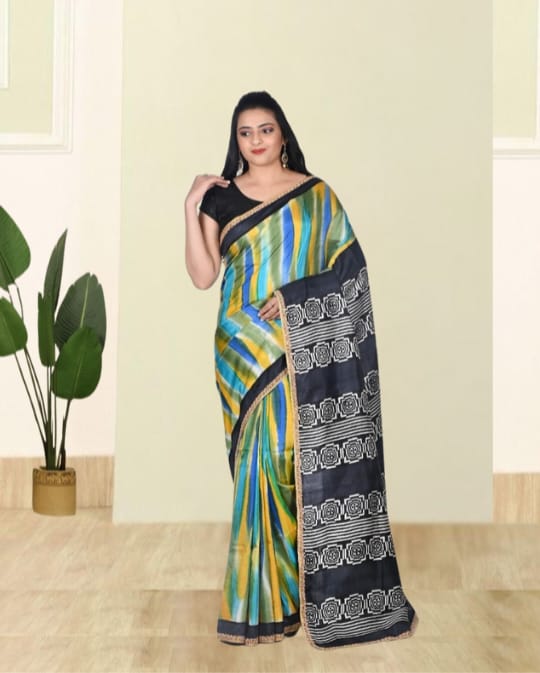 Multicolour Hand Brush Painted Mulberry Katan Silk