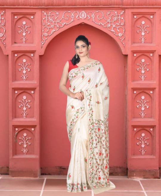 Hand Katha Embroidery Work on Bapta Tussar Silk