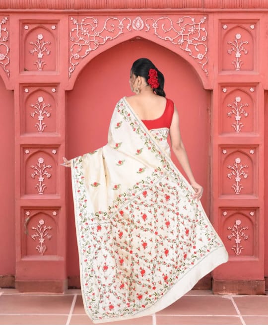 Hand Katha Embroidery Work on Bapta Tussar Silk