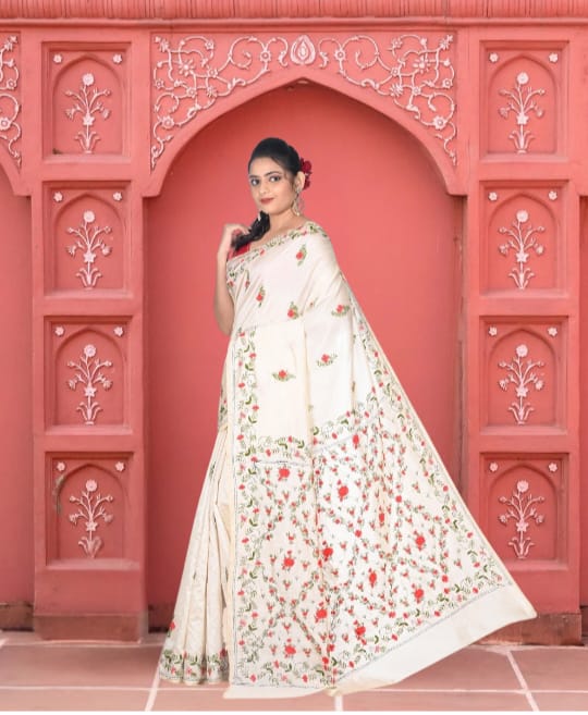 Hand Katha Embroidery Work on Bapta Tussar Silk