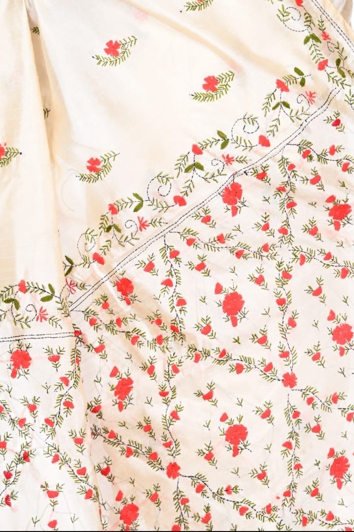Hand Katha Embroidery Work on Bapta Tussar Silk