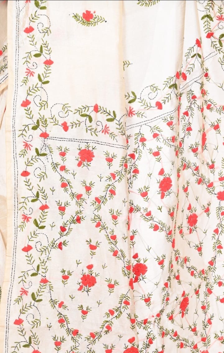 Hand Katha Embroidery Work on Bapta Tussar Silk